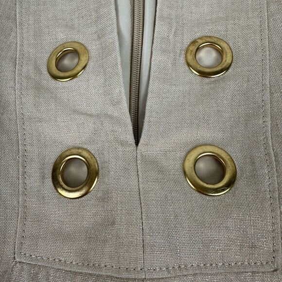 J Crew Beige Gold Metallic Linen Shift Dress Size 0 Grommet V-neck Cap Sleeve - Picture 12 of 12